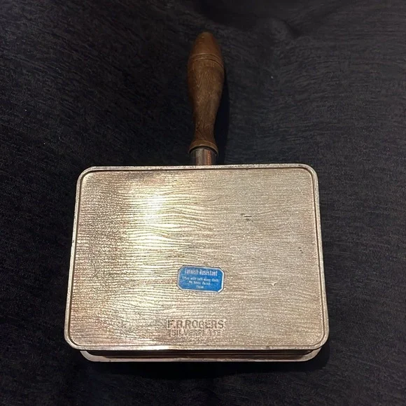 Antique FB Rogers Silent Butler Crumb Catcher Ash Tray Silverplate w/Wood Handle